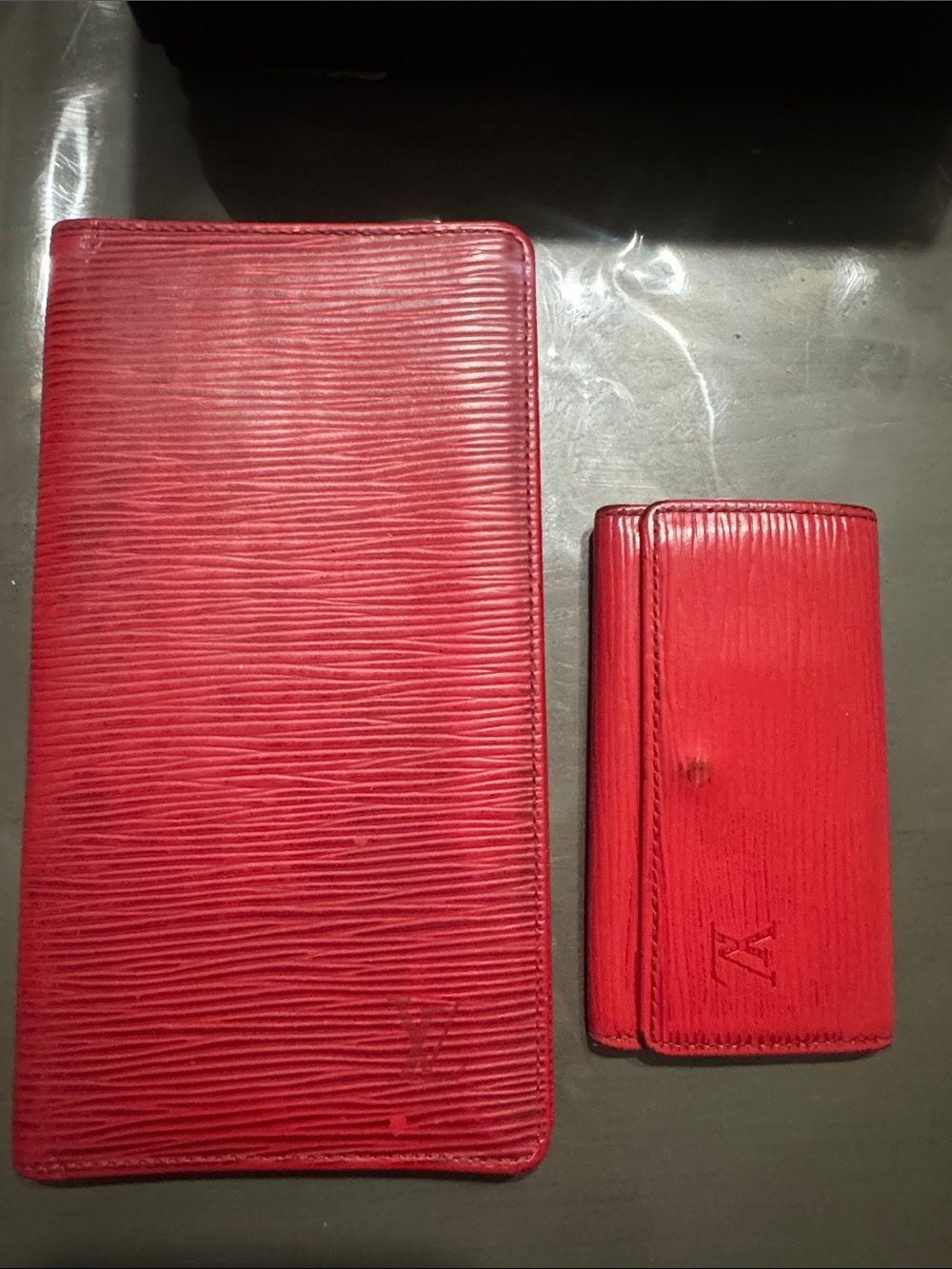 Louis Vuitton Red Leather Card Wallet Set